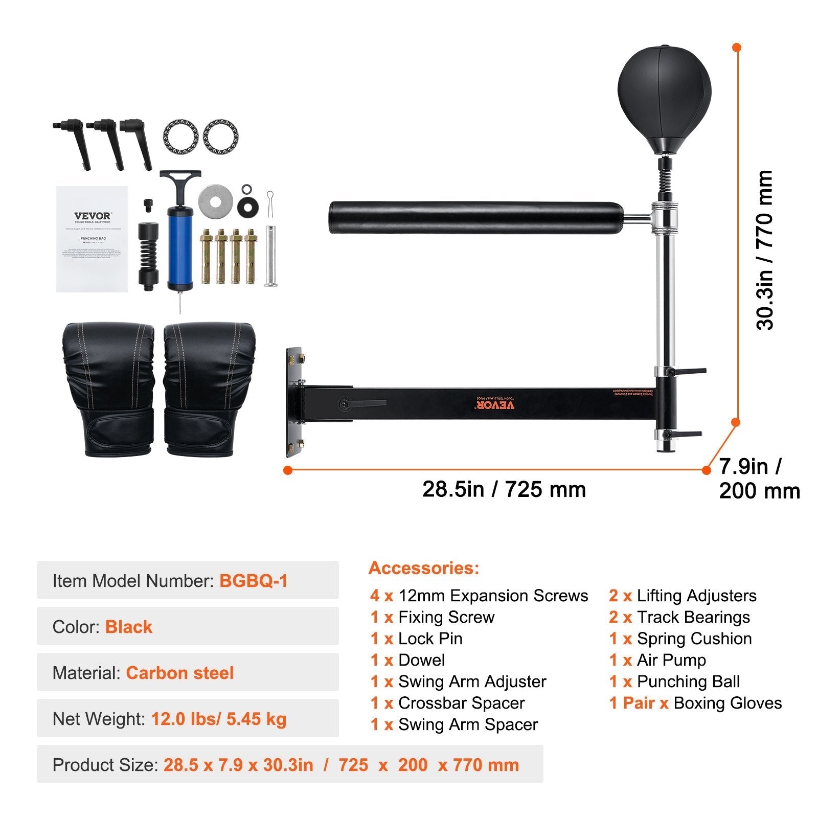 VEVOR Wall Mount Boxing Spinning Bar, Spinning Bar with Punching Ball, Adjustable Boxing Speed Trainer, Reflex Boxing Bar with Gloves, Boxing Training Equipment for Kickboxing, MMA, Fitness