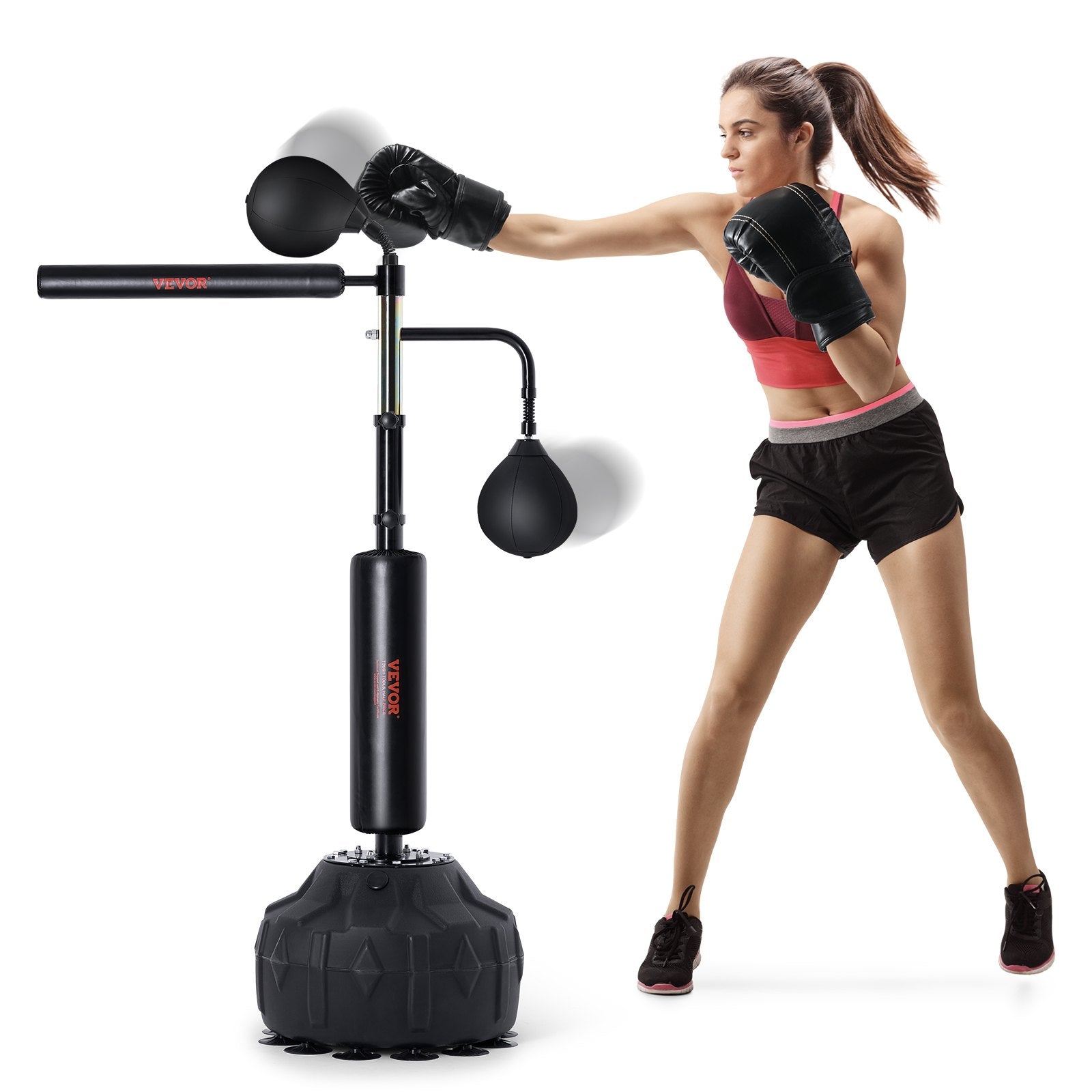VEVOR Boxing Speed Trainer, Punching Bag with Stand, Reflex Boxing Bag for Teens & Adults, Height Adjustable Free Standing Strike Bag Set with Gloves, Workout Speed Bag for Home Gym Training, Black