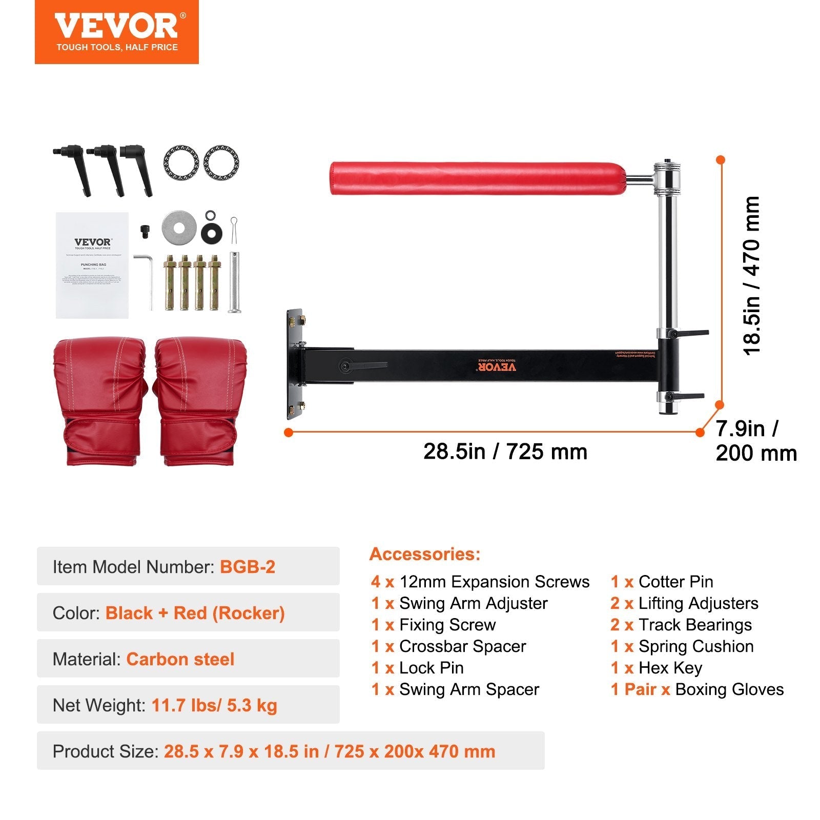 VEVOR Wall Mount Boxing Spinning Bar, Adjustable Punching Spinning Bar, Boxing Speed Trainer with Gloves, Red Reflex Boxing Bar, Boxing Training Equipment for Kickboxing, MMA, Stress Relief & Fitness