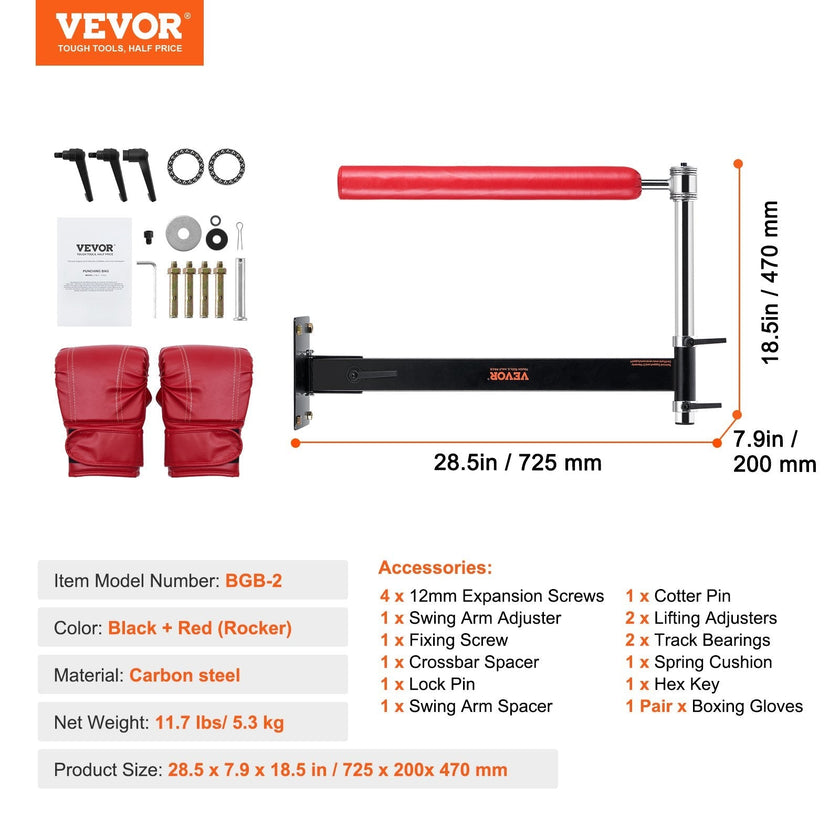 VEVOR Wall Mount Boxing Spinning Bar, Adjustable Punching Spinning Bar, Boxing Speed Trainer with Gloves, Red Reflex Boxing Bar, Boxing Training Equipment for Kickboxing, MMA, Stress Relief & Fitness