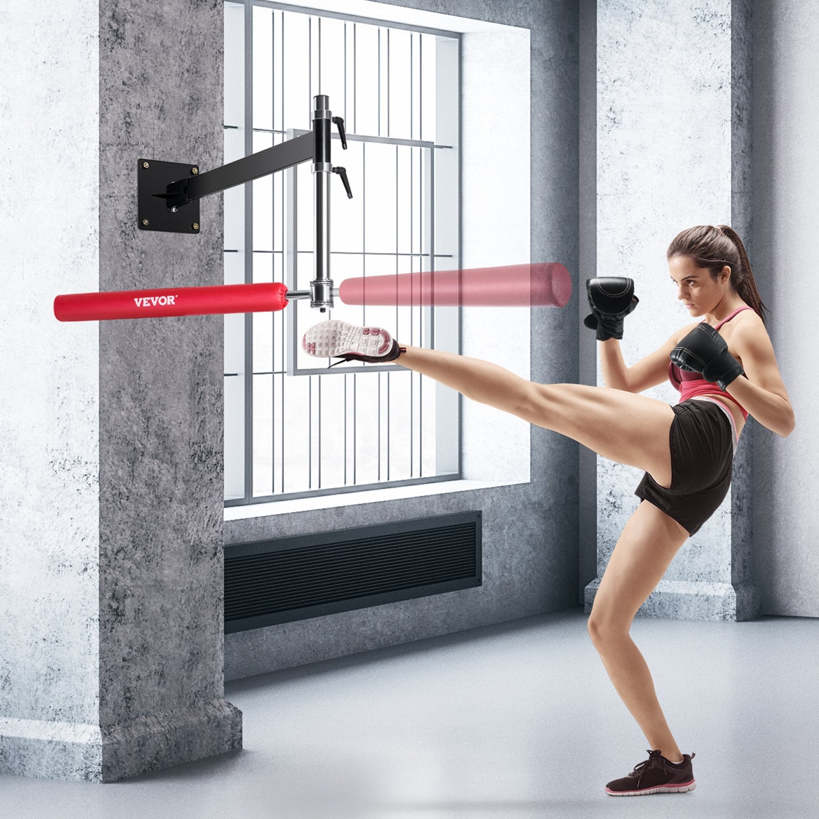 VEVOR Wall Mount Boxing Spinning Bar, Adjustable Punching Spinning Bar, Boxing Speed Trainer with Gloves, Red Reflex Boxing Bar, Boxing Training Equipment for Kickboxing, MMA, Stress Relief & Fitness