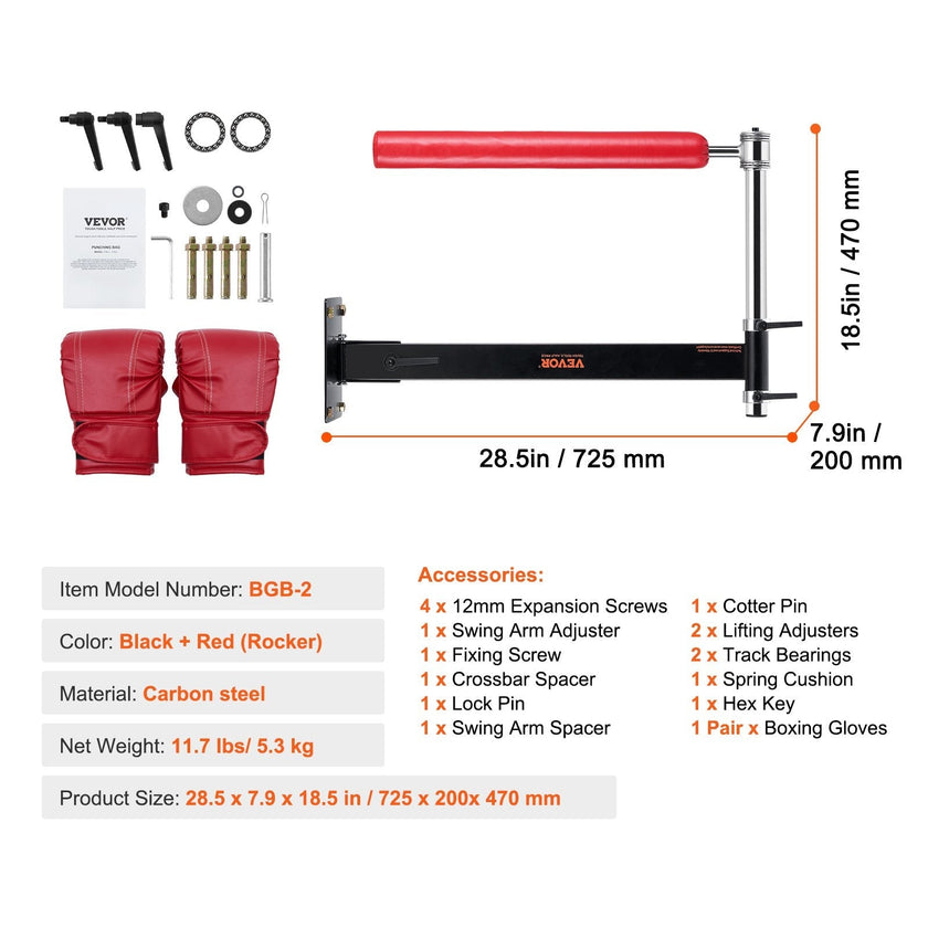 VEVOR Wall Mount Boxing Spinning Bar, Adjustable Punching Spinning Bar, Boxing Speed Trainer with Gloves, Red Reflex Boxing Bar, Boxing Training Equipment for Kickboxing, MMA, Stress Relief & Fitness