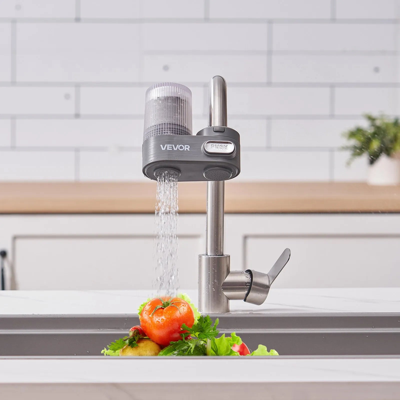 VEVOR Faucet Mount Water Filter Sink Water Purifier for Kitchen Vertical Gray