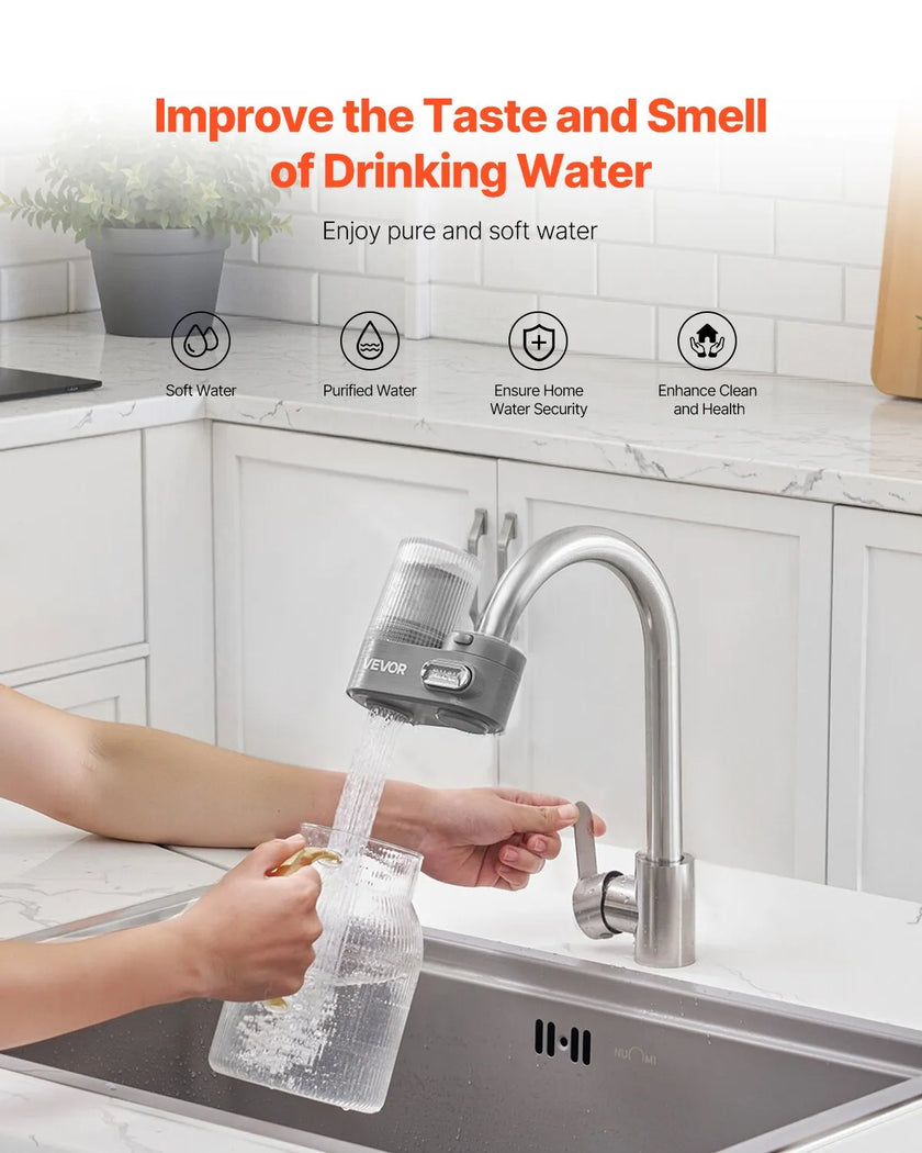 VEVOR Faucet Mount Water Filters Sink Water Purifier for Kitchen Gray Vertical