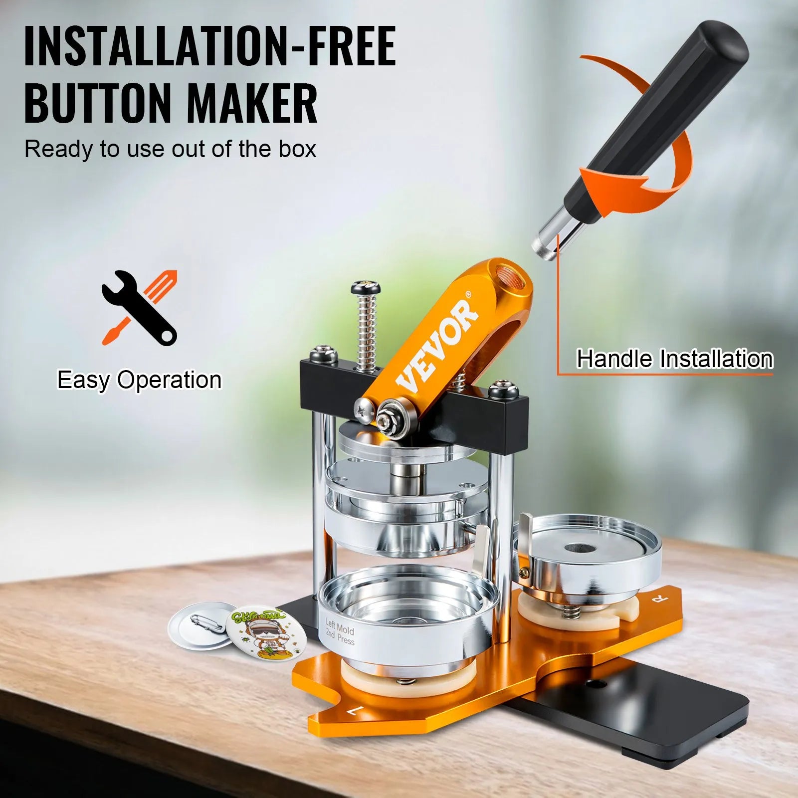 VEVOR Button Maker Machine, 75 mm (3 inch) Badge Punch Press Kit, Children DIY Gifts Pin Maker, Button Making Supplies with 100pcs Button Parts & Circle Cutter & Magic Book