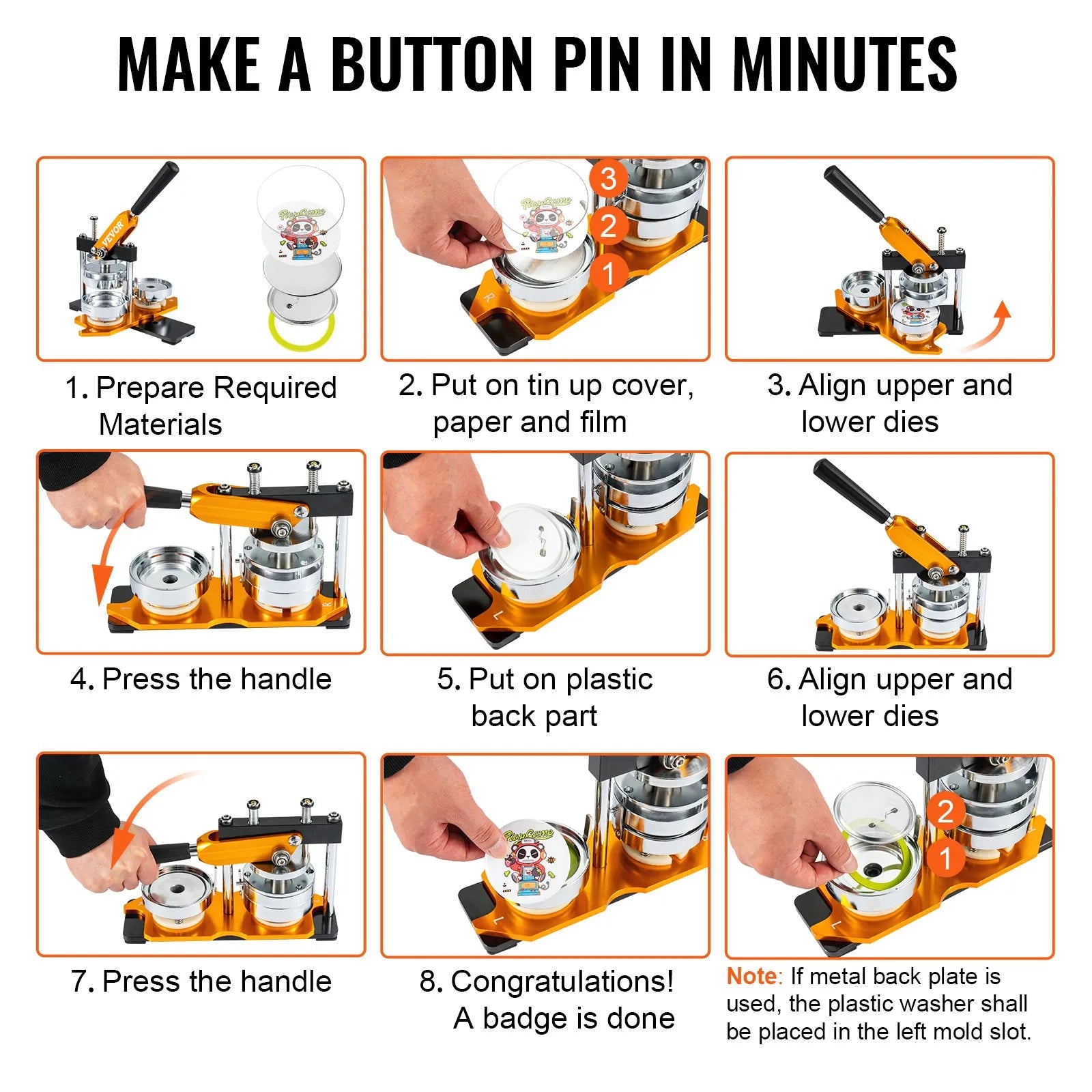 VEVOR Button Maker Machine, 75 mm (3 inch) Badge Punch Press Kit, Children DIY Gifts Pin Maker, Button Making Supplies with 100pcs Button Parts & Circle Cutter & Magic Book