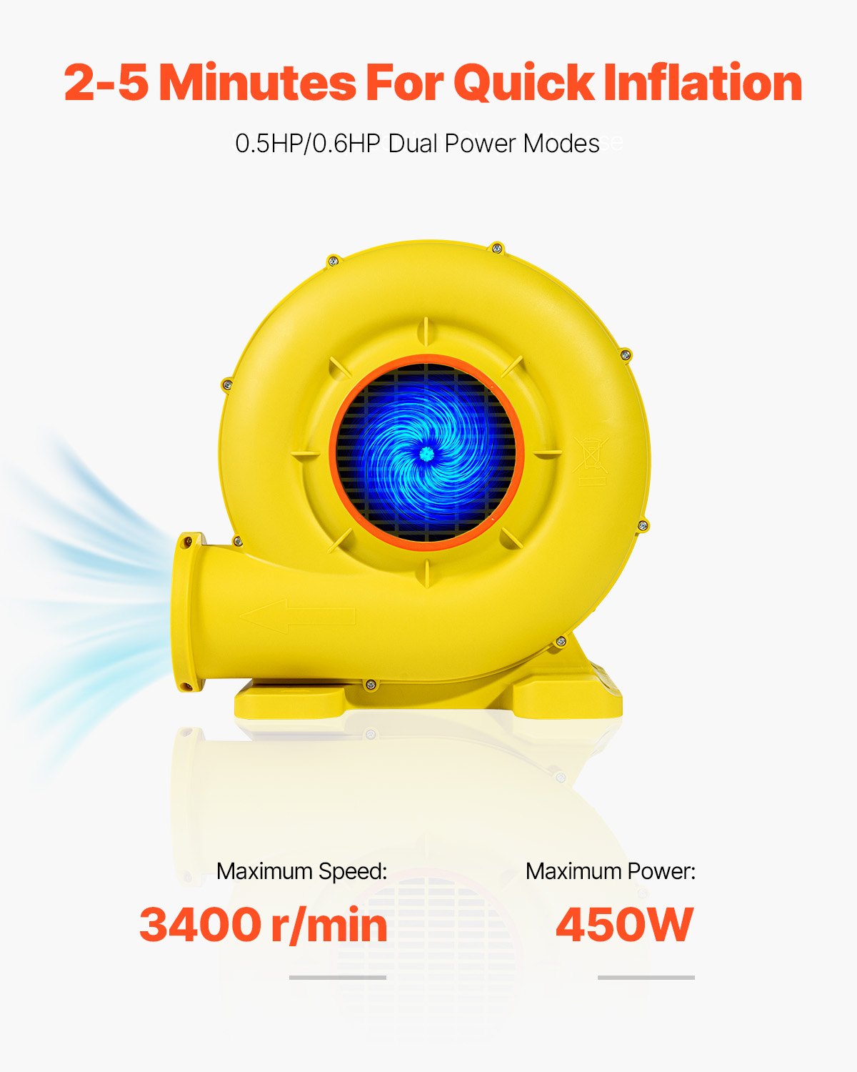 VEVOR Inflatable Bounce House Blower 0.5&0.6HP 450W for Commercial Bounce House
