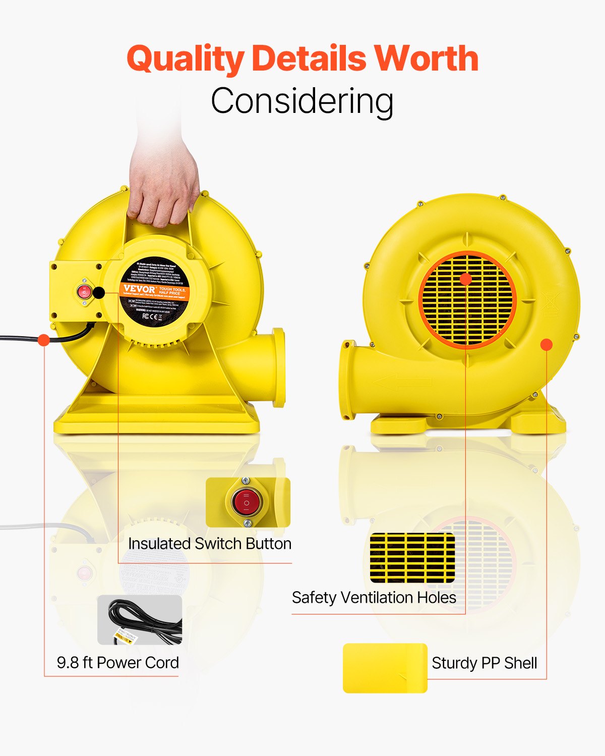 VEVOR Inflatable Bounce House Blower 0.9&1HP 750W for Commercial Bounce House
