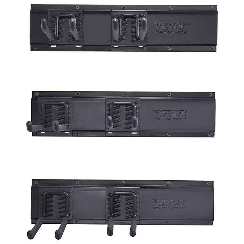 VEVOR Garage Tool Organizer, 600 lbs Max Load Capacity, Wall Mount Yard Garden Storage Rack Organization Heavy Duty with 6 Adjustable Hooks and 3 Rails, for Garden Tools, Shovels, Trimmers, and Hoses