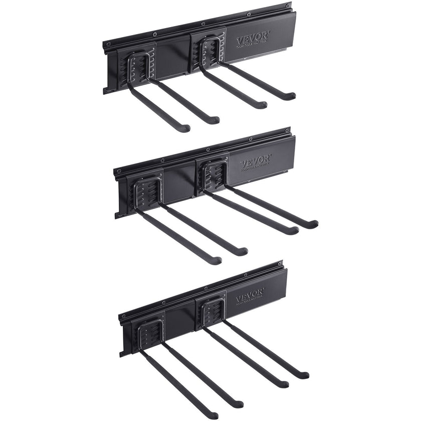 VEVOR Garage Tool Organizer, 600 lbs Max Load Capacity, Wall Mount Yard Garden Storage Rack Organization Heavy Duty with 6 Adjustable Hooks and 3 Rails, for Garden Tools, Shovels, Trimmers, and Hoses