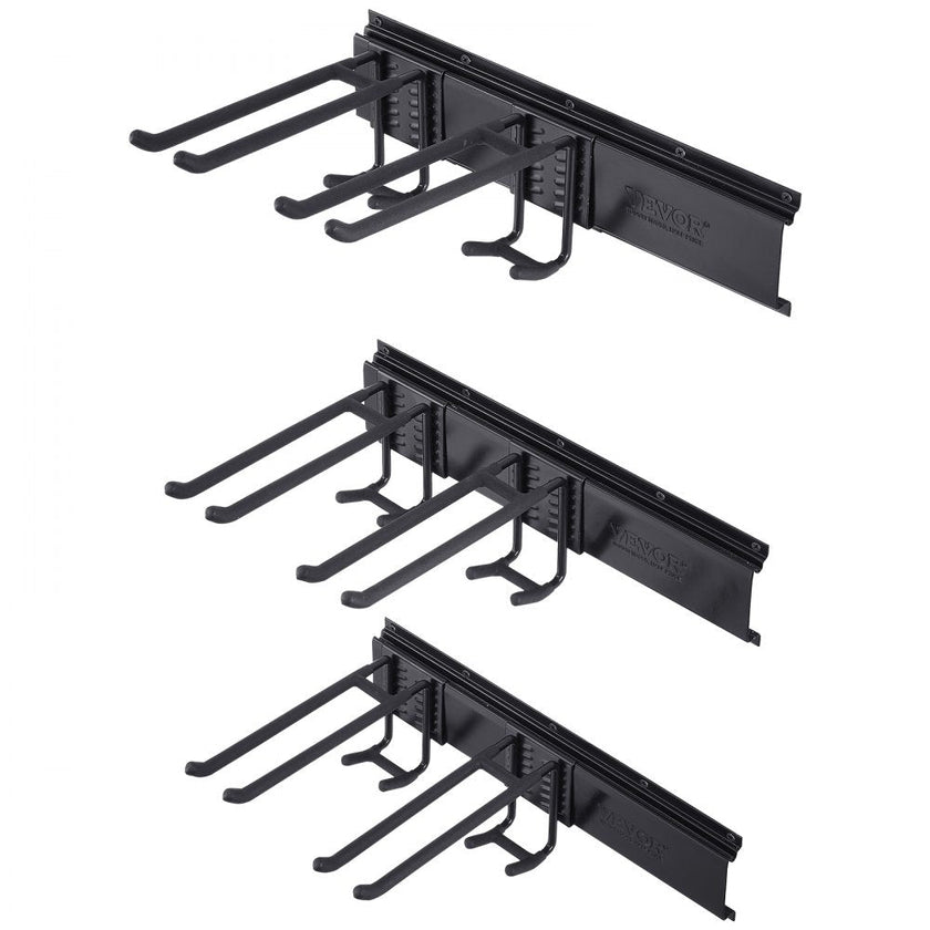 VEVOR Garage Tool Organizer, 800 lbs Max Load Capacity, Wall Mount Yard Garden Storage Rack Organization Heavy Duty with 6 Adjustable Hooks and 3 Rails, for Garden Tools, Shovels, Trimmers, and Hoses