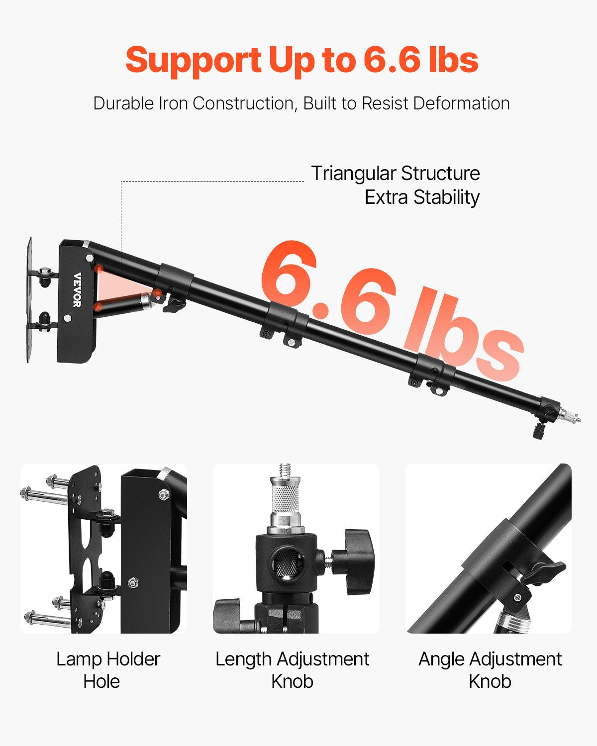 VEVOR Wall Mount Triangle Boom Arm Light Stand 39.37in/100cm Ring Light Support
