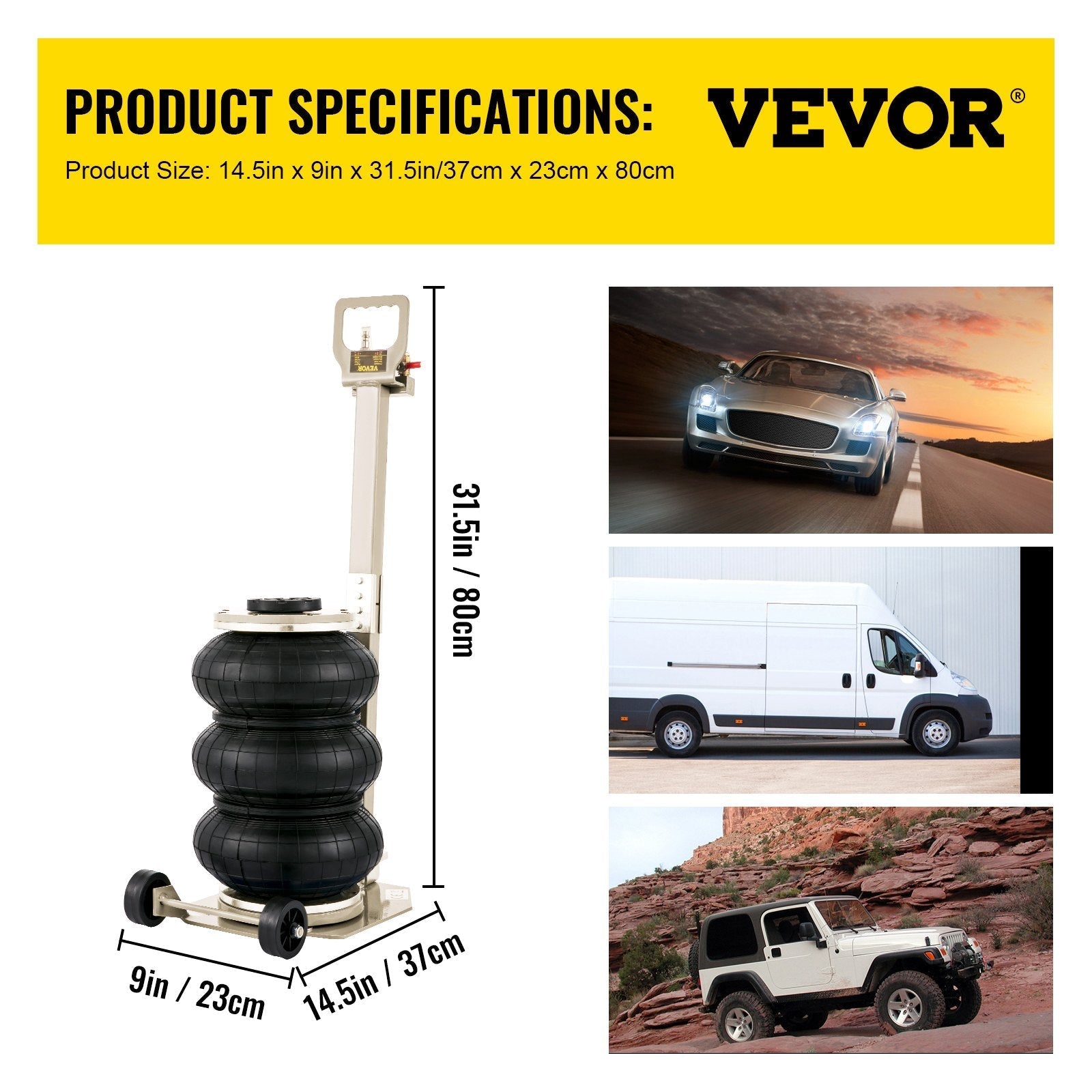 VEVOR Triple Air Bag Jack Pneumatic Jack 6600lbs Quick Lift 3T Heavy Duty White