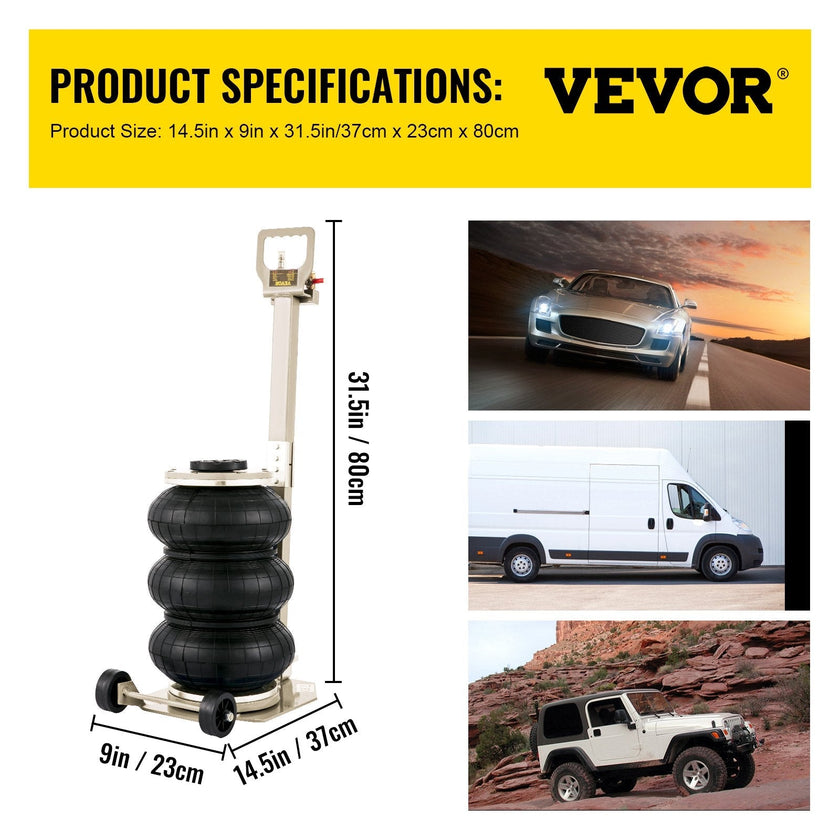 VEVOR Triple Air Bag Jack Pneumatic Jack 6600lbs Quick Lift 3T Heavy Duty White