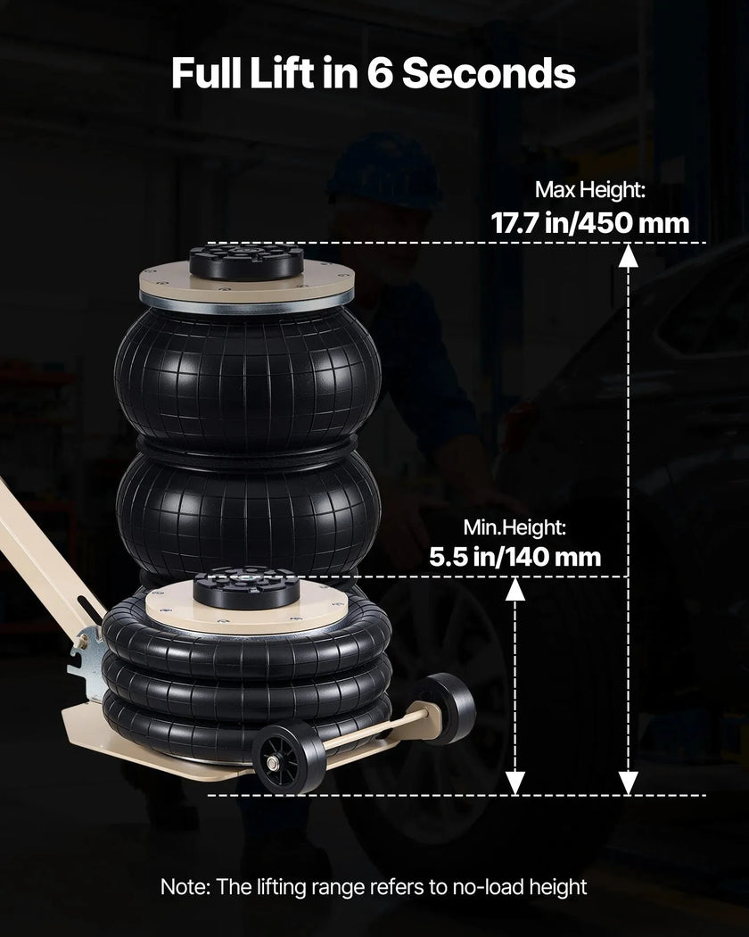 VEVOR Air Jack, 3 Ton/6613 lbs Triple Bag Air Jack, Airbag with Six Steel Pipes, Lift Up to 17.7 inch/450 mm, 1-6 s Fast Lifting Pneumatic with Adjustable Long Handle for Car, SUV, Pickup Truck Repair