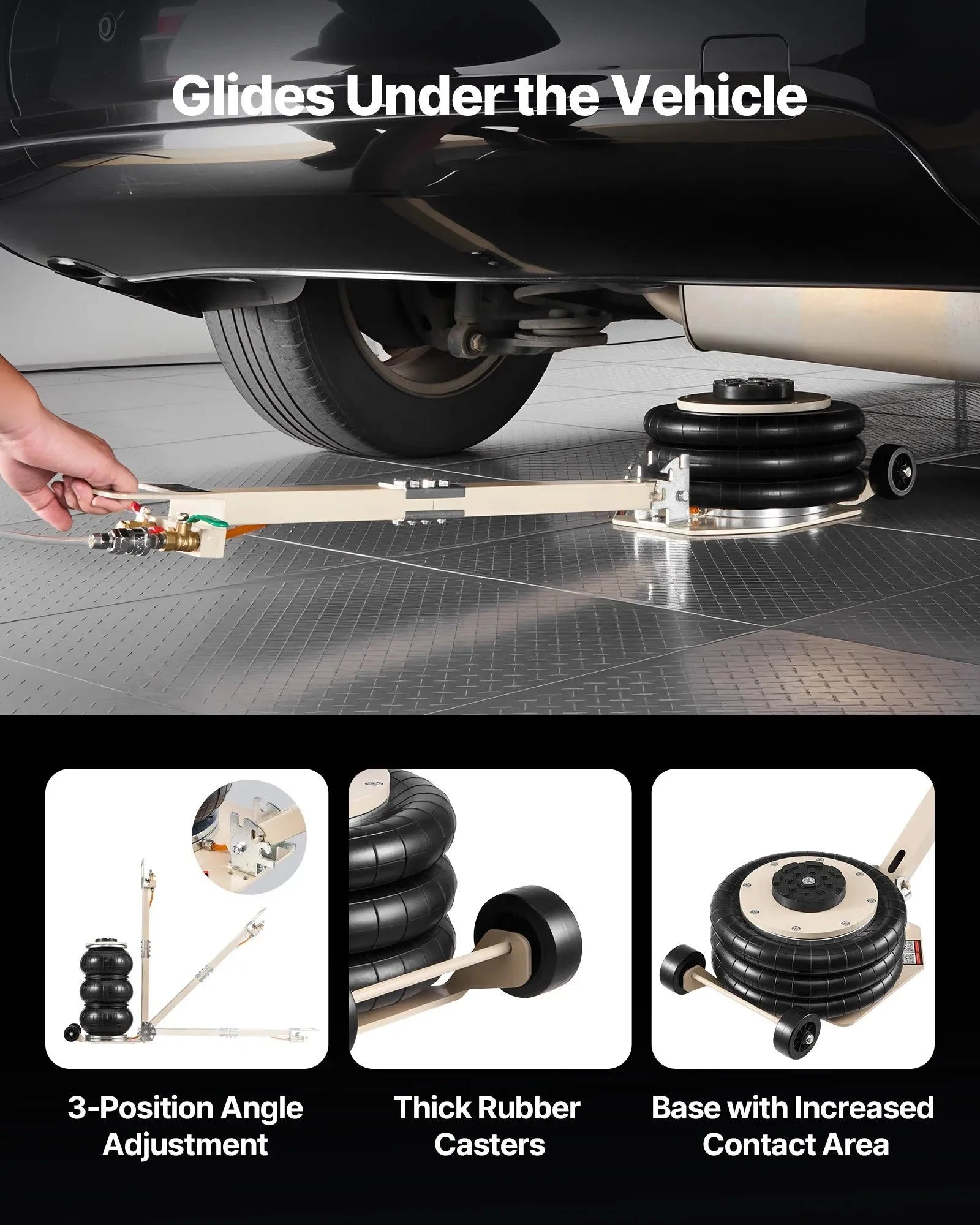 VEVOR Air Jack, 3 Ton/6613 lbs Triple Bag Air Jack, Airbag with Six Steel Pipes, Lift Up to 17.7 inch/450 mm, 1-6 s Fast Lifting Pneumatic with Adjustable Long Handle for Car, SUV, Pickup Truck Repair