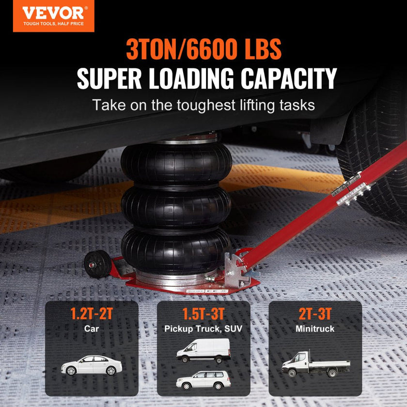 VEVOR Air Jack, 3 Ton/6600 lbs Triple Bag Air Jack, Airbag Jack with Six Steel Pipes, Lift up to 17.7