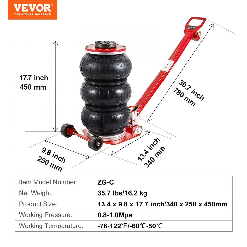 VEVOR Air Jack, 3 Ton/6600 lbs Triple Bag Air Jack, Airbag Jack with Six Steel Pipes, Lift up to 17.7