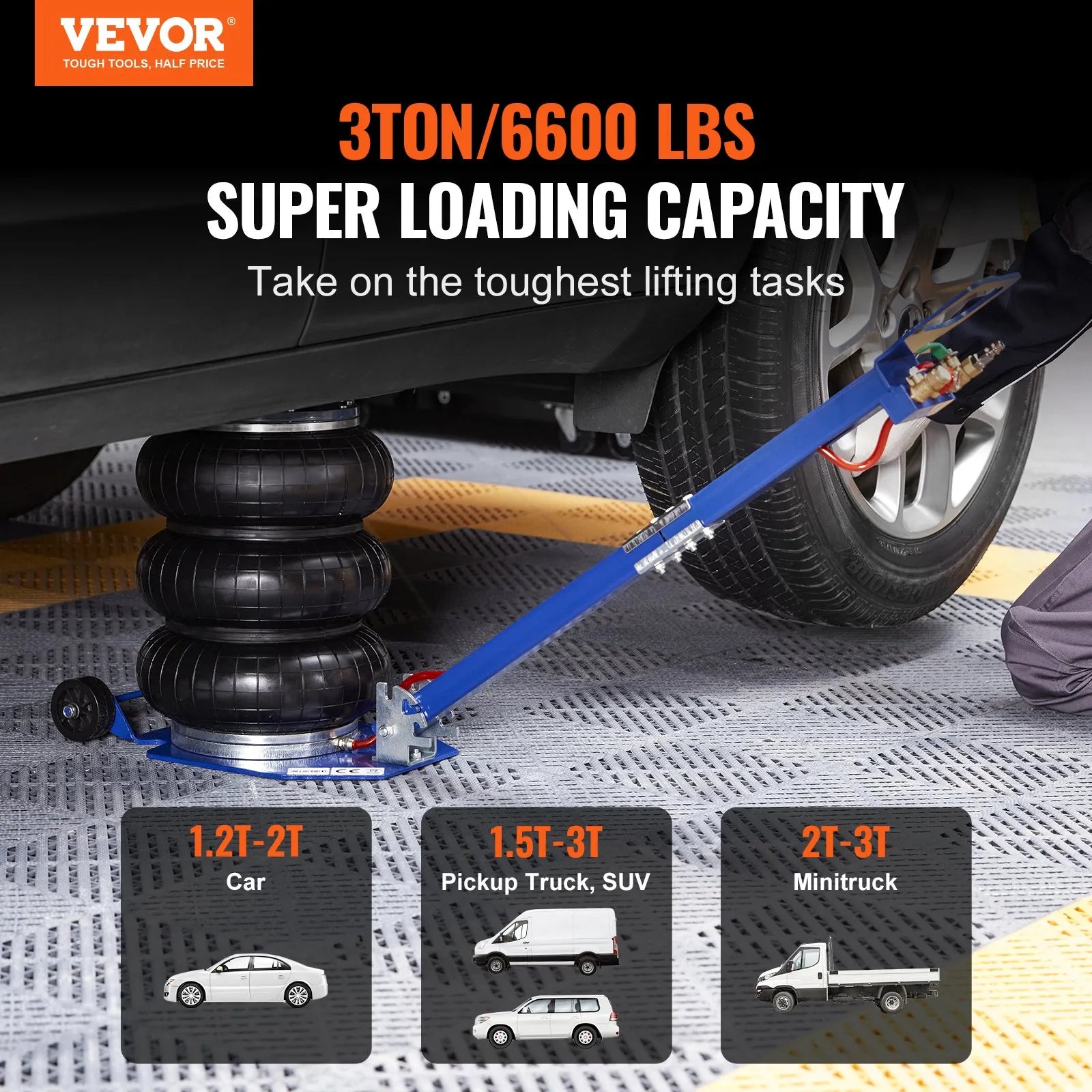 VEVOR Air Jack, 3 Ton/6600 lbs Triple Bag Air Jack, Airbag Jack with Six Steel Pipes, Lift up to 17.7