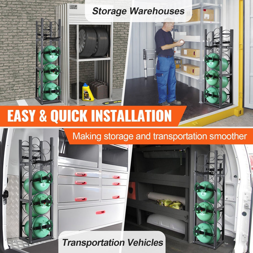 VEVOR Refrigerant Tank Rack, with 3 x 30lbs and Other 3 Small Bottle Tanks, Cylinder Tank Rack 12.79x12.99x47.12 in, Refrigerant Cylinder Rack and Holders for Freon, Gases, Oxygen, Nitrogen