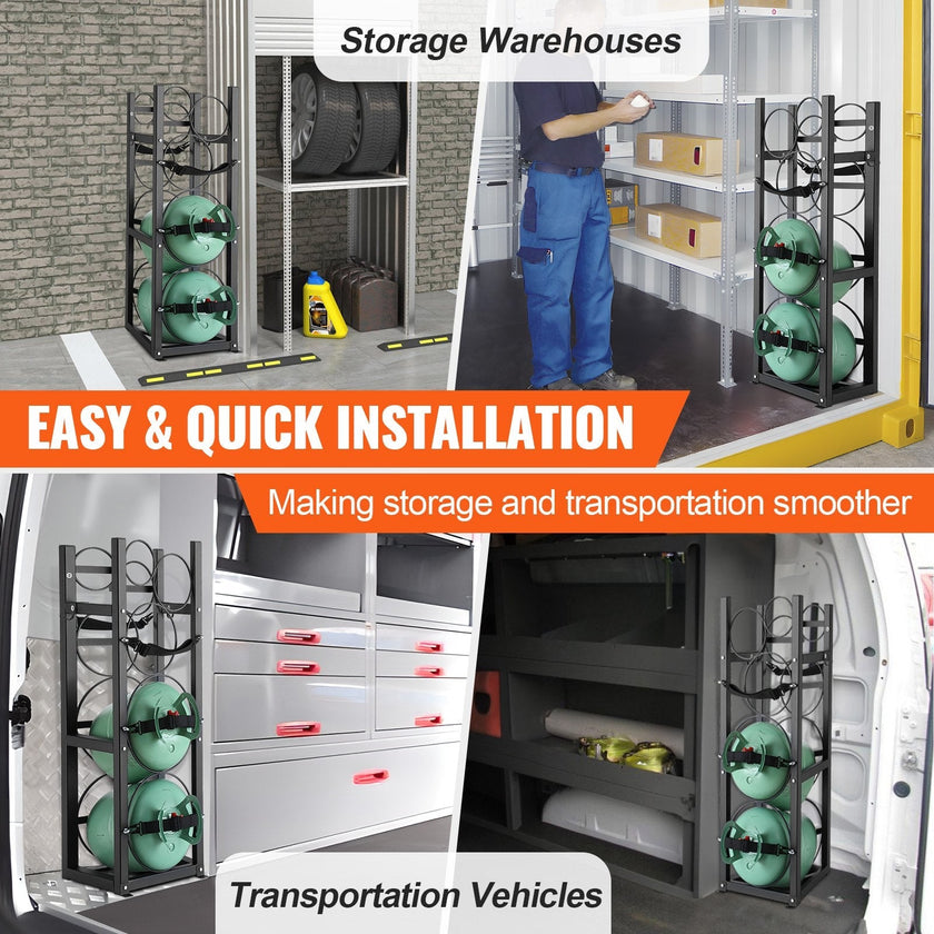 VEVOR Refrigerant Tank Rack, with 2 x 30lbs and Other 3 Small Bottle Tanks, Cylinder Tank Rack 12.79x12.99x47.12 in, Refrigerant Cylinder Rack and Holders for Freon, Gases, Oxygen, Nitrogen