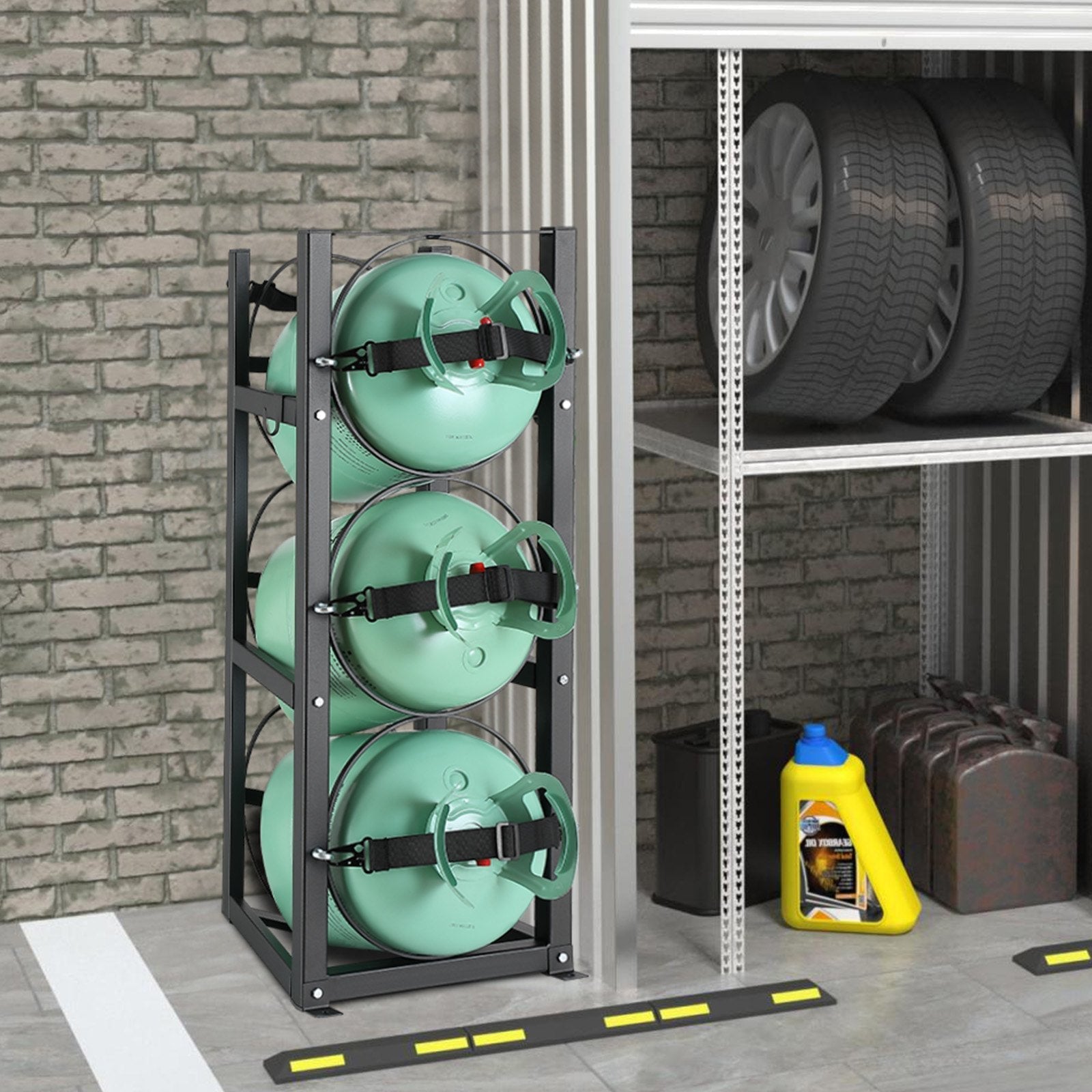 VEVOR Refrigerant Tank Rack, with 3 x 30lbs Bottle Tanks, Cylinder Tank Rack 12.79x12.99x33.07 in, Refrigerant Cylinder Rack Gas Cylinder Racks and Holders for Freon, Gases, Oxygen, Nitrogen