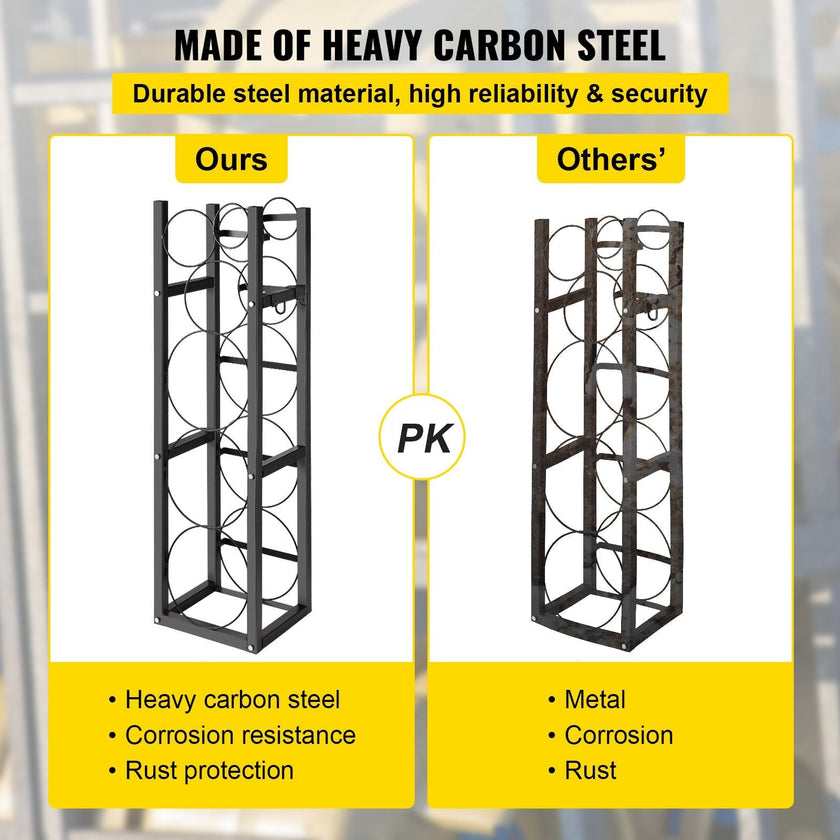 VEVOR Refrigerant Tank Rack with 3-30lb and Other 3 Saving Space, Cylinder Tank Rack 1168mm, Refrigerant Cylinder Rack Gas Cylinder Racks and Holders, for Gas Oxygen Nitrogen Storage