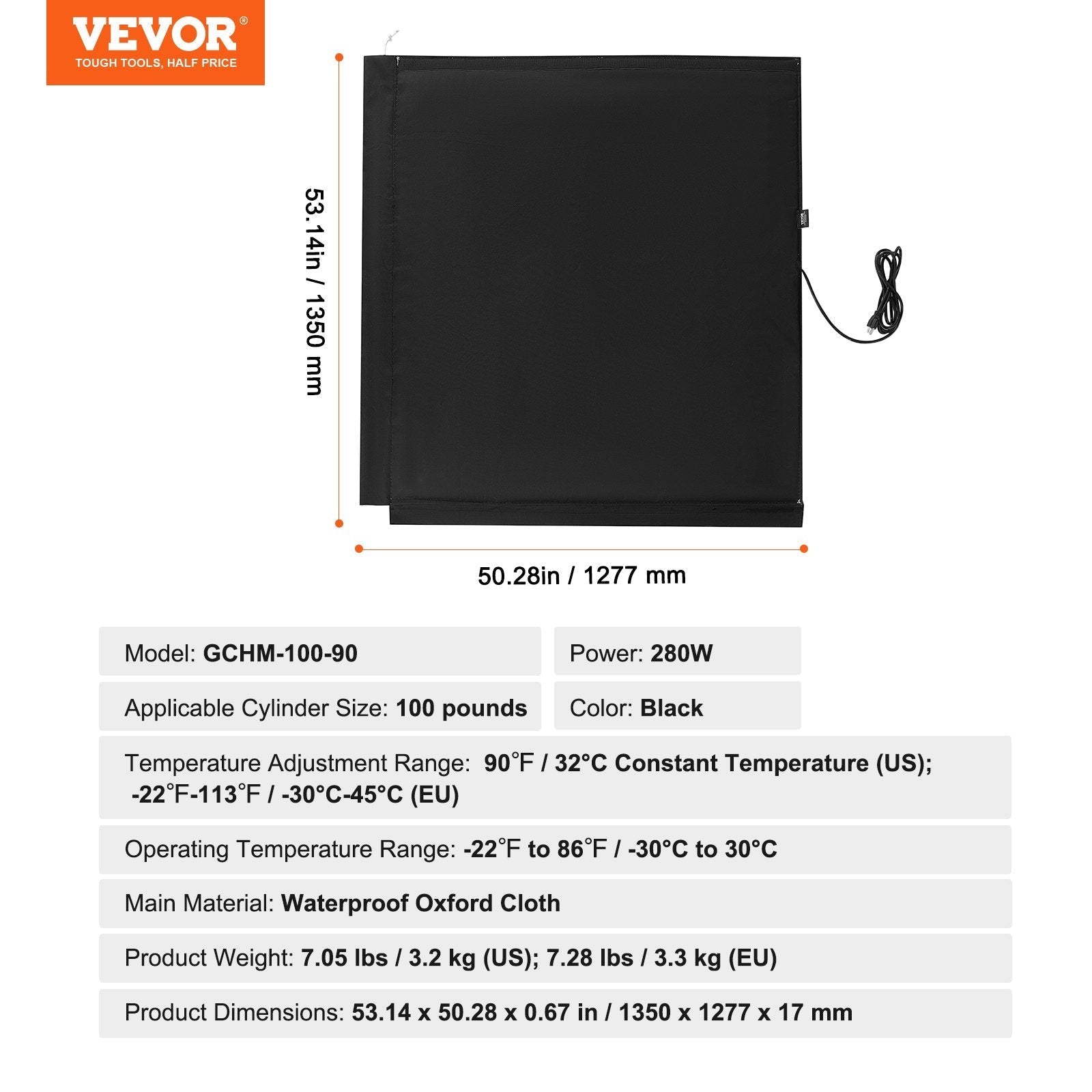 VEVOR Insulated Band Style Gas Cylinder Warmer for 100 lbs Gas Tanks 280W 90 ?