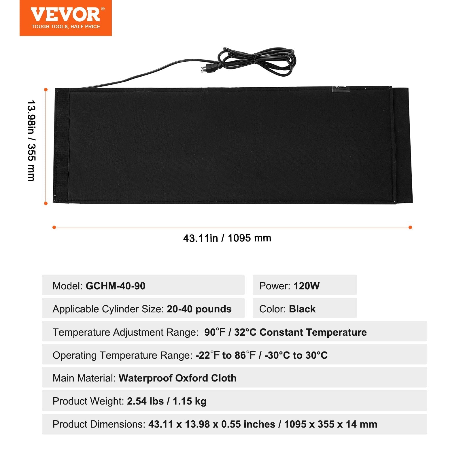 VEVOR Insulated Band Style Gas Cylinder Warmer for40 lbs Gas Tanks 120W 90 ?