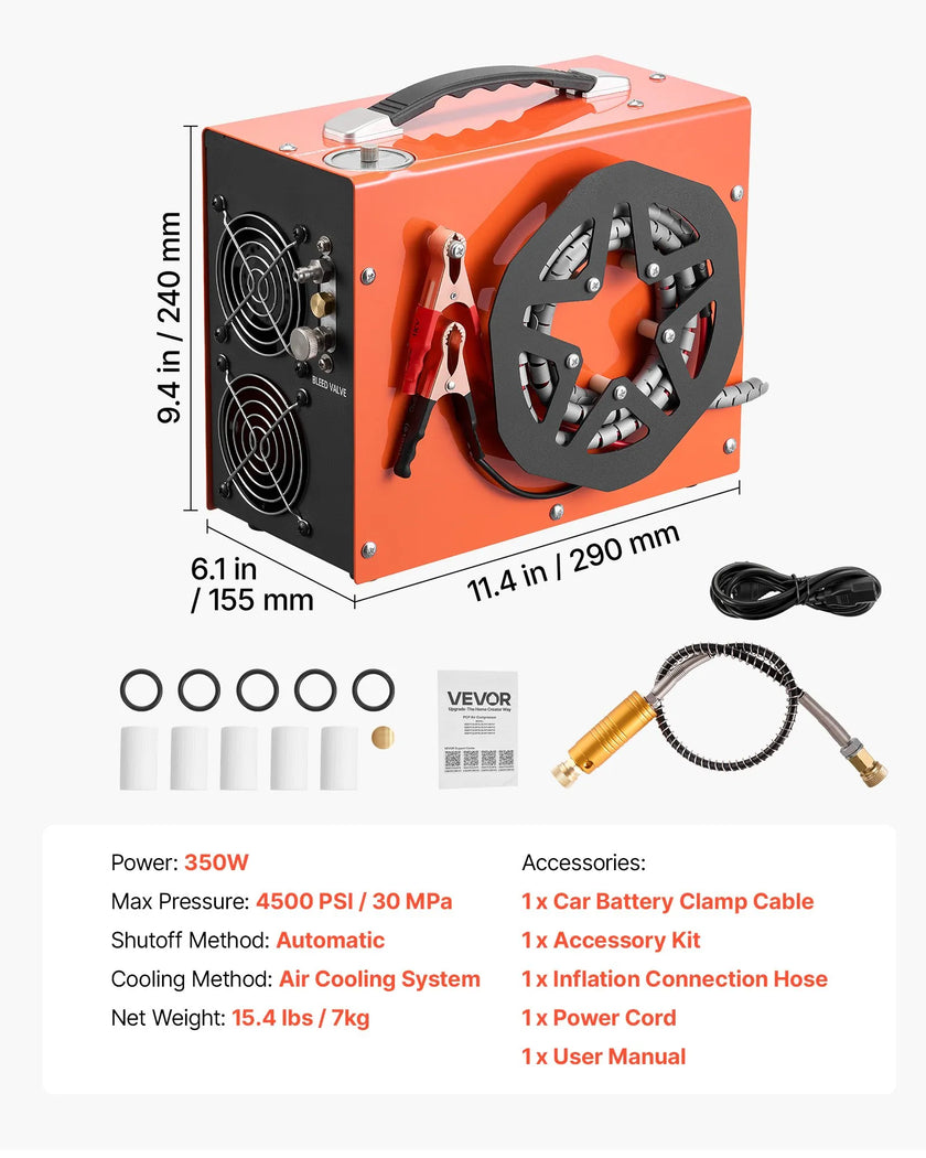 4500 PSI PCP Air Compressor with Auto Shut-Off – Portable 350W Air Compressor for PCP Air Rifles, Paintball Tanks & Scuba Cylinders