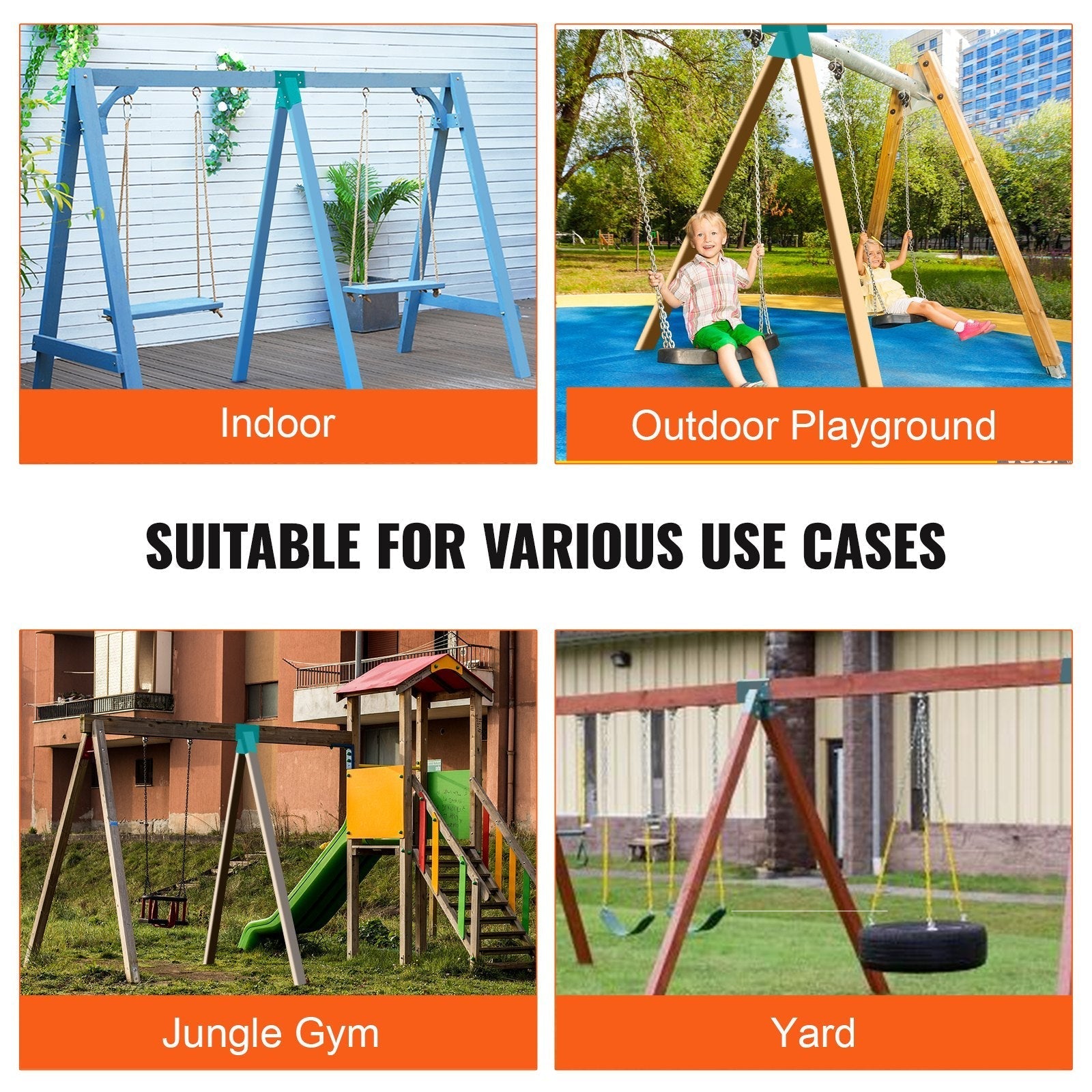 VEVOR A-Frame Middle Swing Brackets, Heavy Duty Carbon Steel Swing Set Hardware with Mounting Hardware, DIY Swing Set Bracket Swing Set Kit for 2 (4x4) Legs & 1 (4x6) Beam, Green