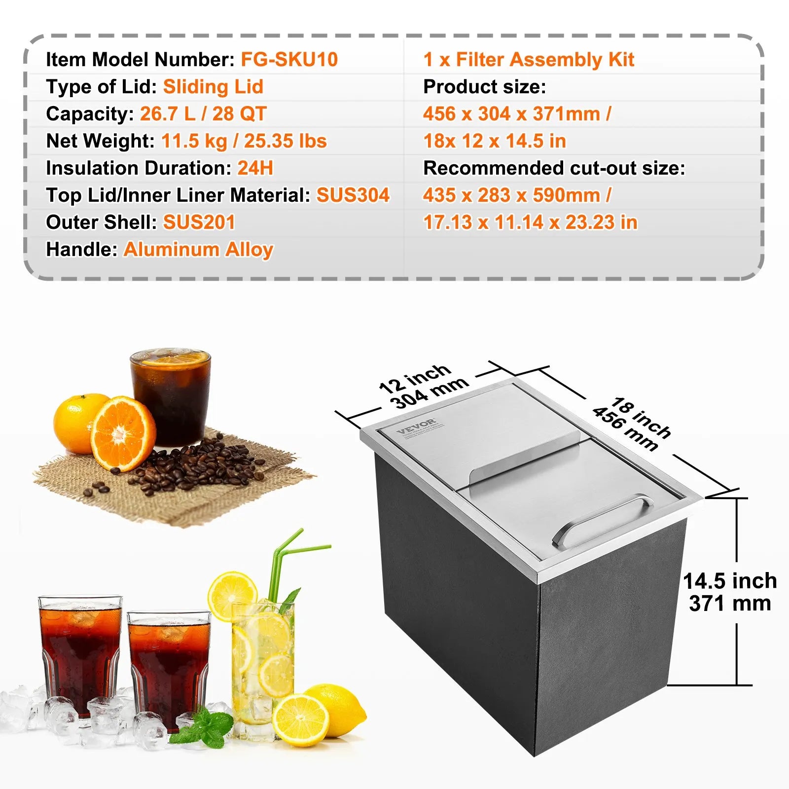 VEVOR Drop in Ice Chest, 18