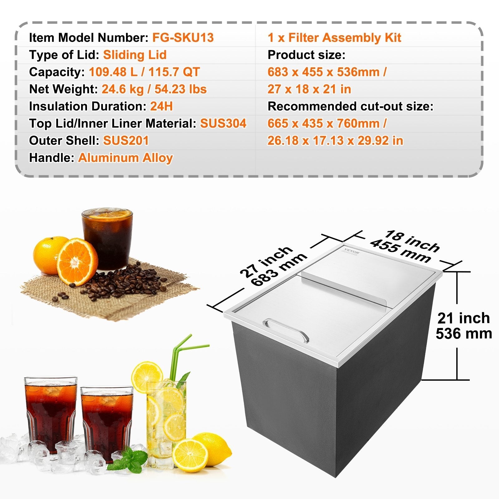VEVOR Drop in Ice Chest, 27