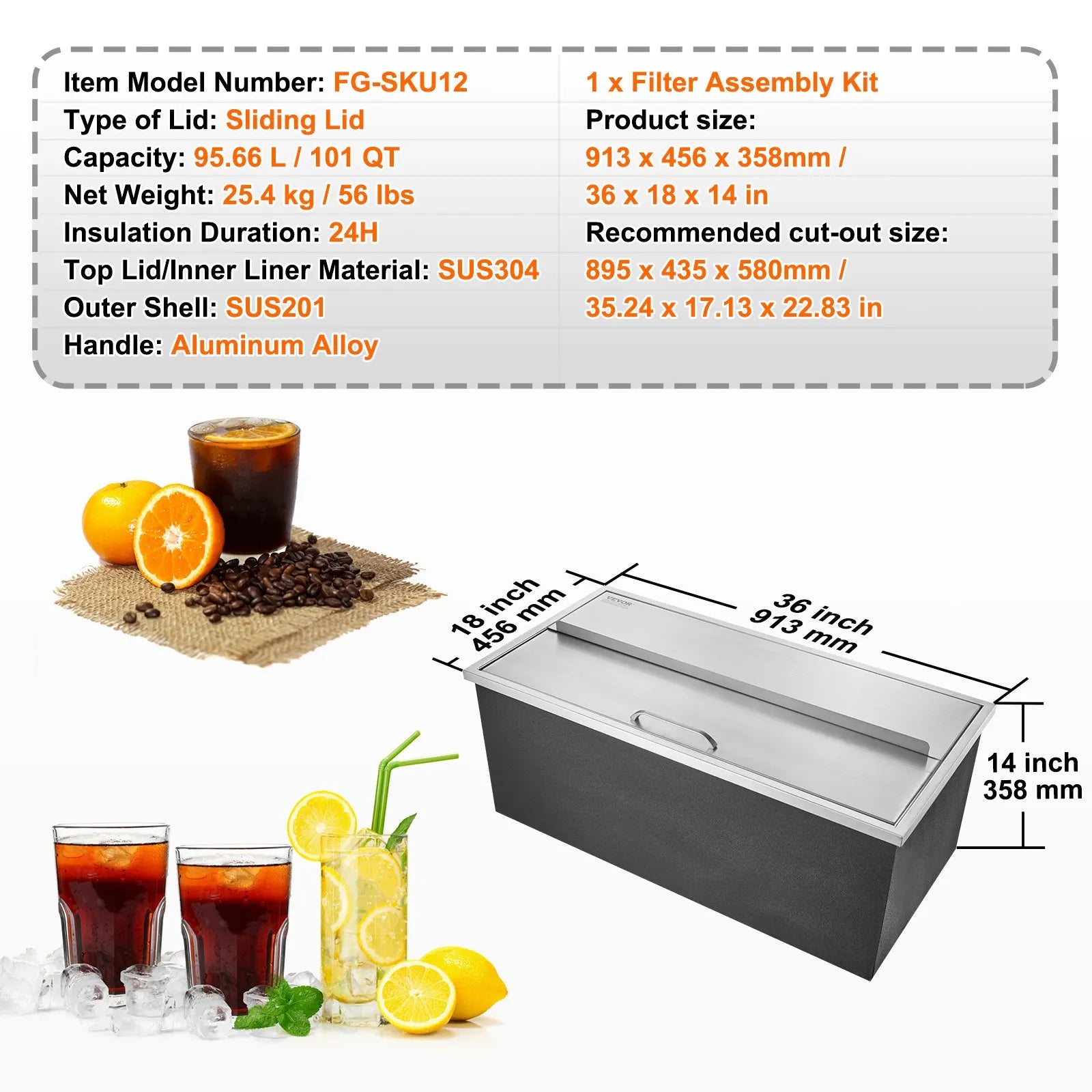 VEVOR Drop in Ice Chest, 36