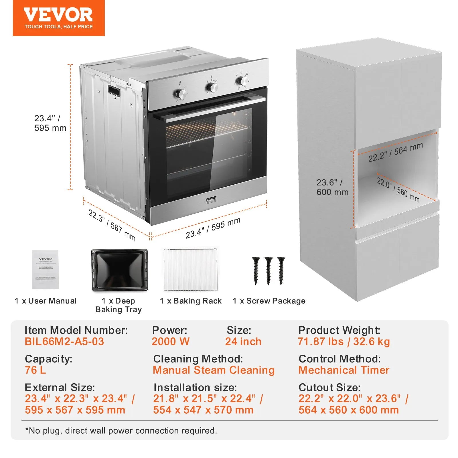 VEVOR Single Wall Oven 24