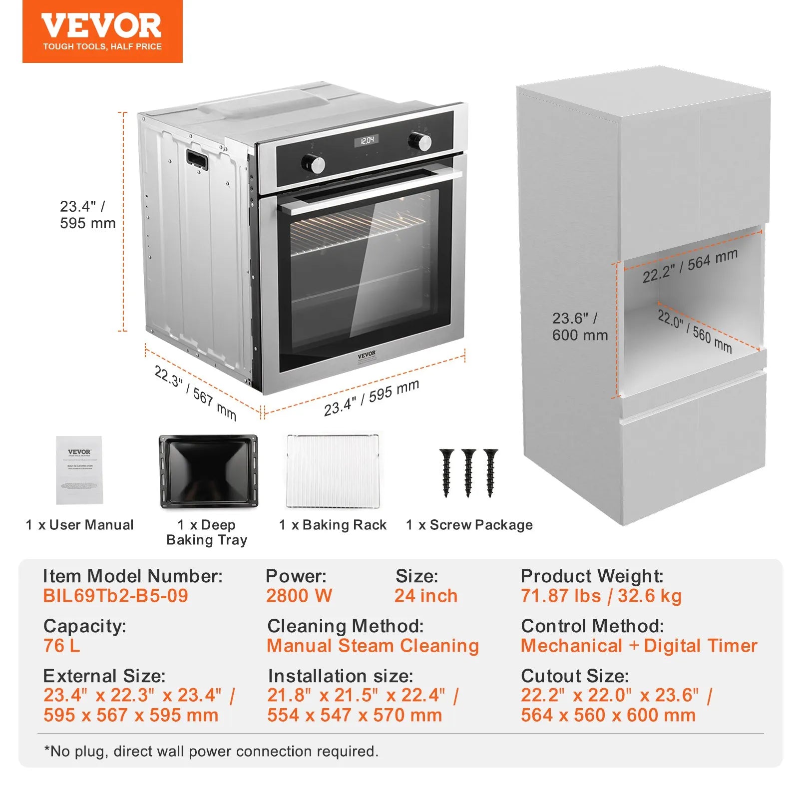 VEVOR Single Wall Oven 24