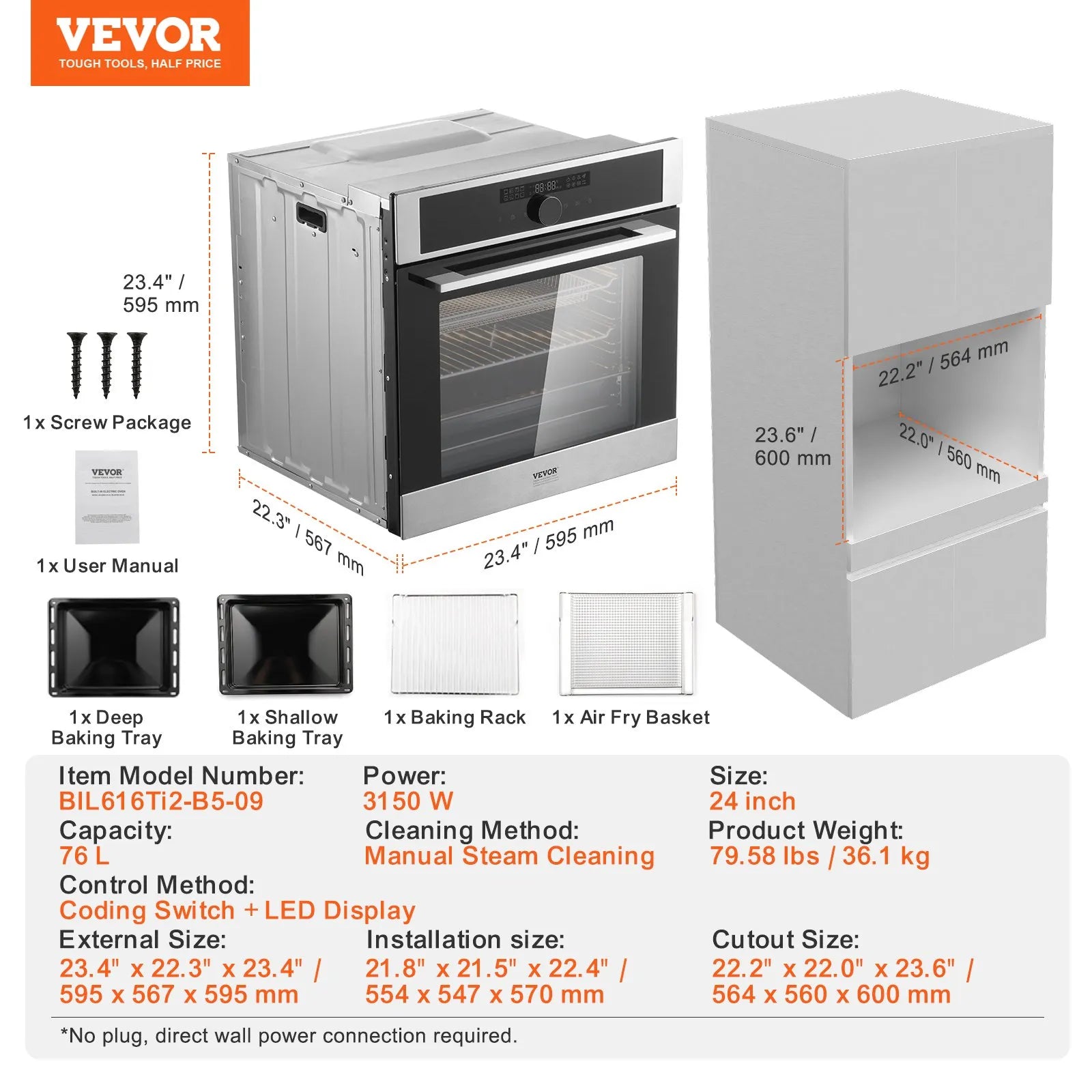 VEVOR Single Wall Oven 24