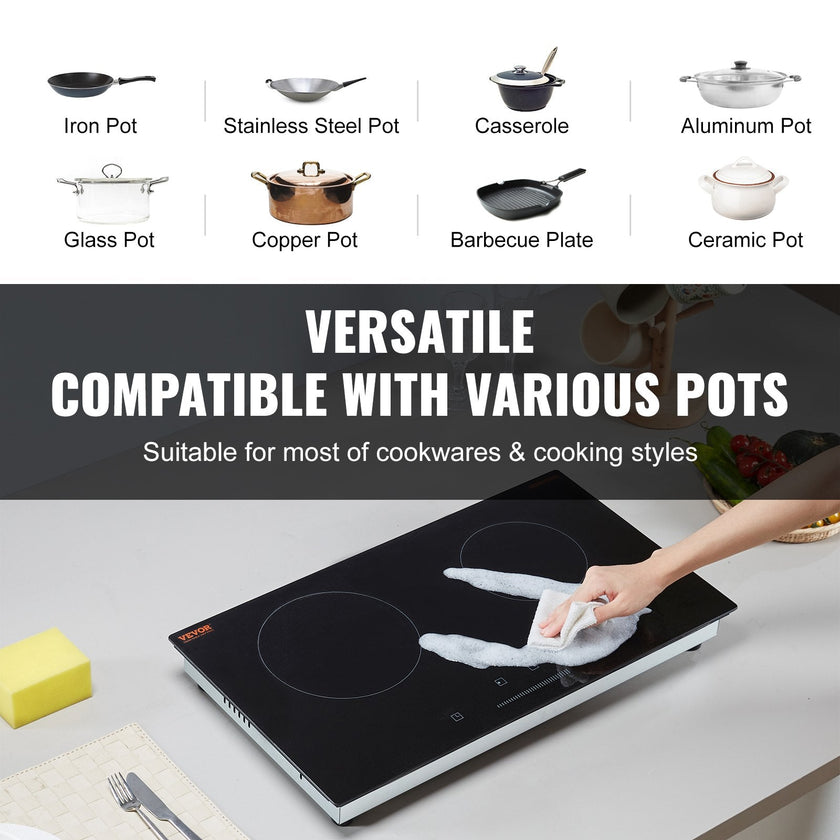 VEVOR Built-in Electric Cooktop Radiant Ceramic Cooktop 2 Burners 23.6x13.3 inch