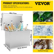 VEVOR Drop in Ice Bin Chest 28x14 inch Drop in Cooler Stainless Steel Outdoor Drop in Ice Chest with Cover Bar Ice Bin 65.4 qt Drop in Wine Drops Drain-Pipe and Drain Plug Included for Cold Wine Beer