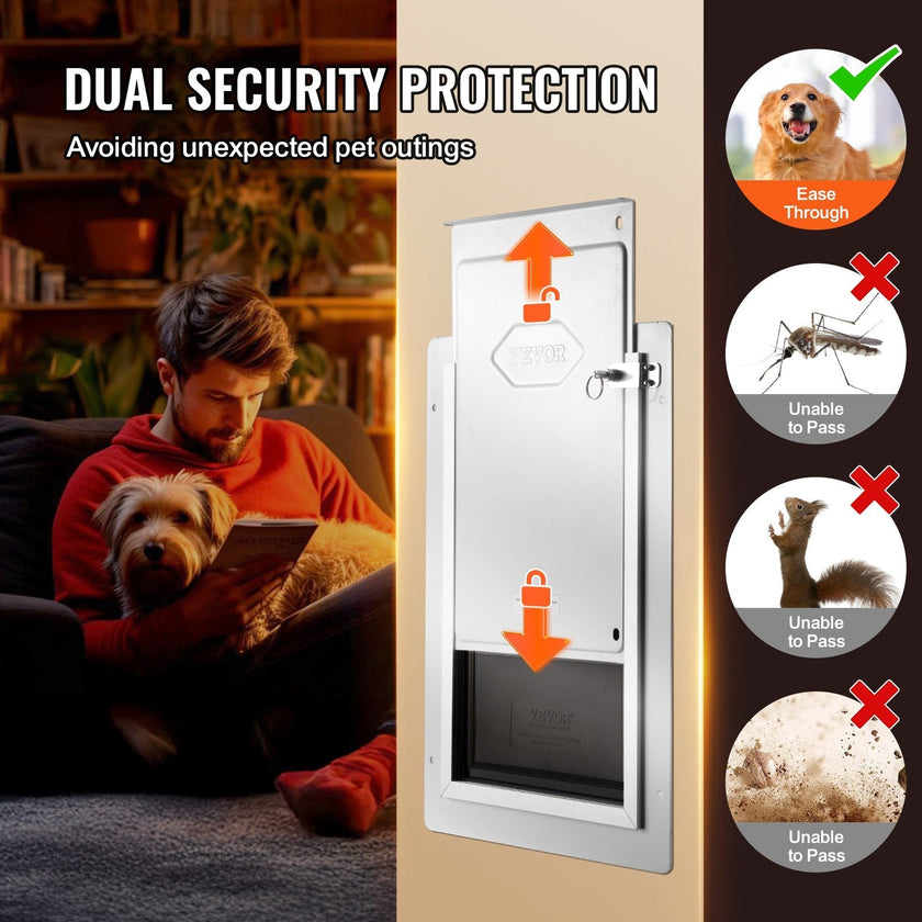 VEVOR Pet Door for Wall with Lock and 3 Magnetic Flap System Metal Frame Small
