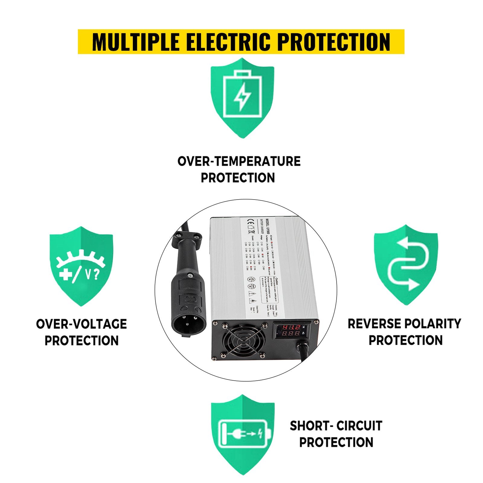 VEVOR Golf Cart Battery Charger 48V Club Car Charger 15A Golf Cart Electric Charger 3 Pin Plug Round / LED Club Car Battery Charger Aluminum Shell Power Wise Golf Cart Battery Charger for Ez Go Yamaha