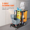 VEVOR Cleaning Cart, 3-Shelf Commercial Janitorial Cart, 200 lbs Capacity Plastic Housekeeping Cart, with 25 Gallon PVC Bag, 47