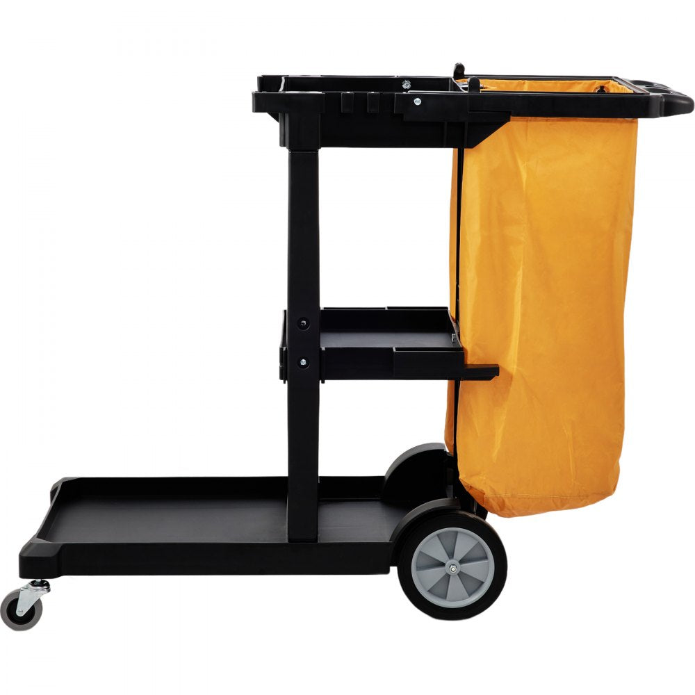 VEVOR Cleaning Cart, 3-Shelf Commercial Janitorial Cart, 200 lbs Capacity Plastic Housekeeping Cart, with 25 Gallon PVC Bag, 47