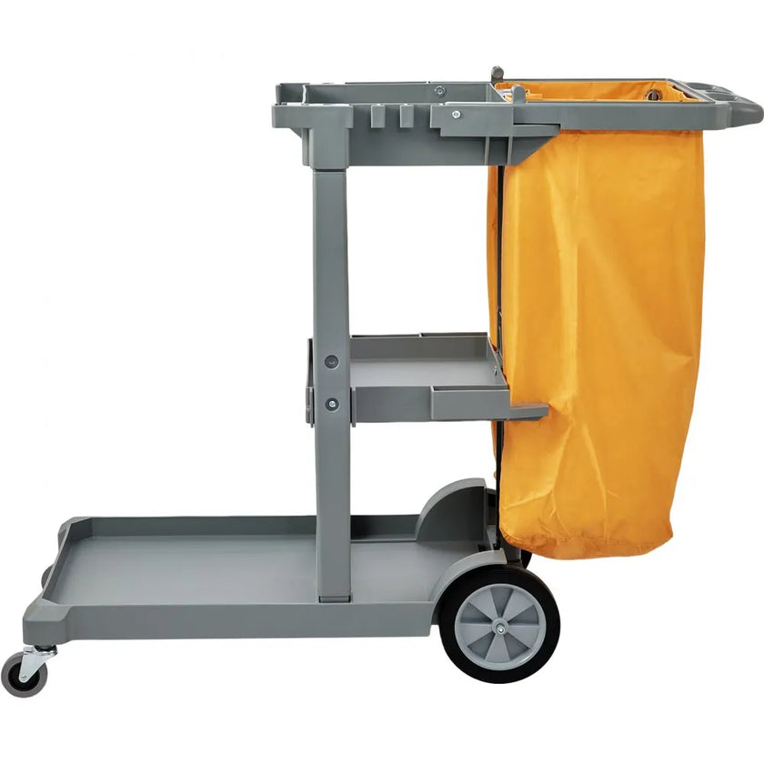 VEVOR Cleaning Cart, 3-Shelf Commercial Janitorial Cart, 200 lbs Capacity Plastic Housekeeping Cart, with 25 Gallon PVC Bag, 47