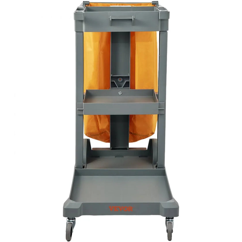 VEVOR Cleaning Cart, 3-Shelf Commercial Janitorial Cart, 200 lbs Capacity Plastic Housekeeping Cart, with 25 Gallon PVC Bag, 47