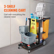 VEVOR Cleaning Cart, 3-Shelf Commerical Janitorial Cart, 200 lbs Capacity Plastic Housekeeping Cart, with 25 Gallon PVC Bag and Cover, 47