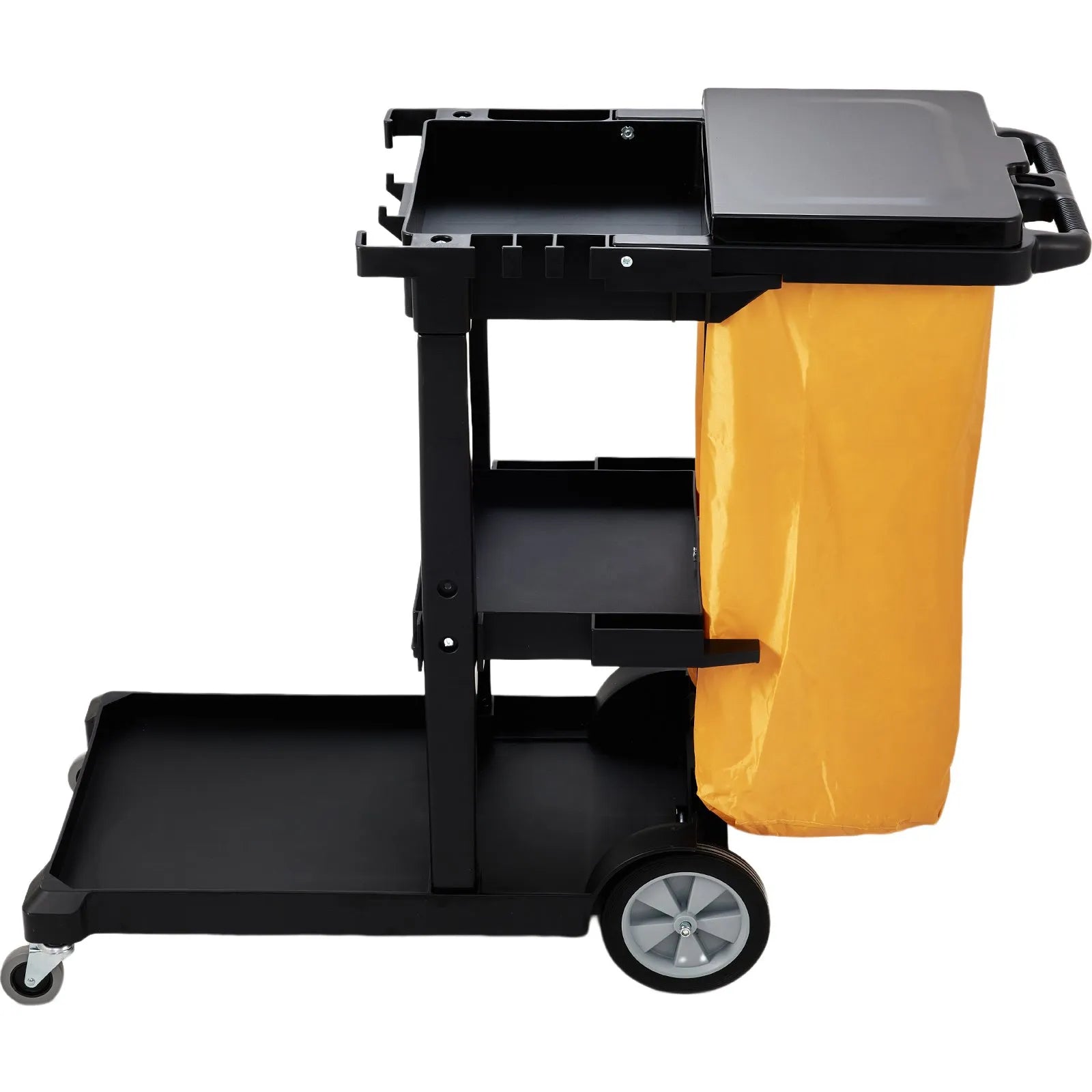 VEVOR Cleaning Cart, 3-Shelf Commerical Janitorial Cart, 200 lbs Capacity Plastic Housekeeping Cart, with 25 Gallon PVC Bag and Cover, 47