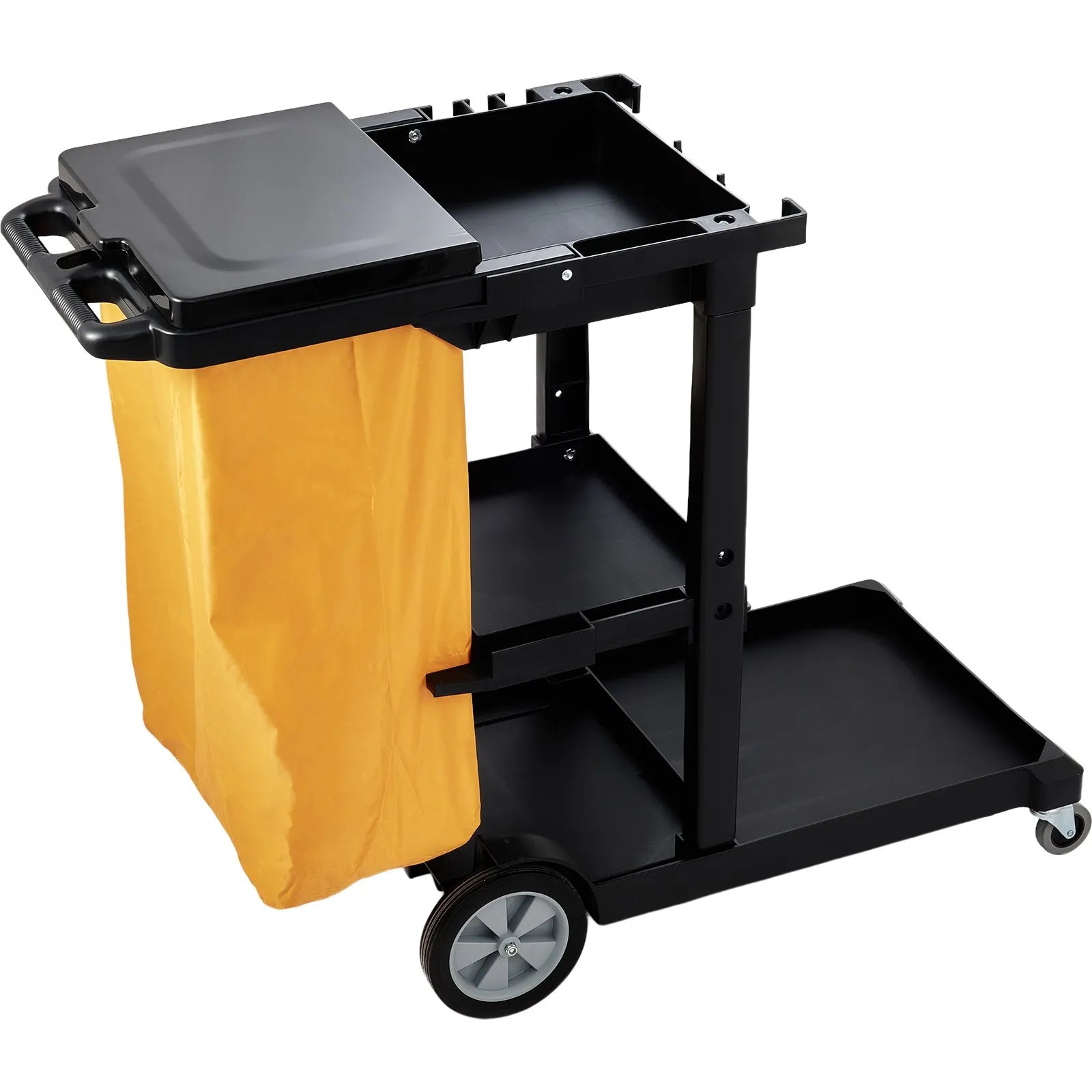 VEVOR Cleaning Cart, 3-Shelf Commerical Janitorial Cart, 200 lbs Capacity Plastic Housekeeping Cart, with 25 Gallon PVC Bag and Cover, 47