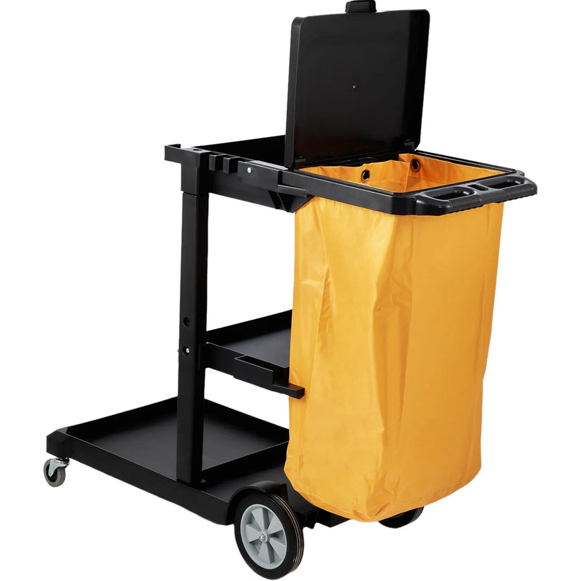 VEVOR Cleaning Cart, 3-Shelf Commerical Janitorial Cart, 200 lbs Capacity Plastic Housekeeping Cart, with 25 Gallon PVC Bag and Cover, 47