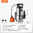 VEVOR 1HP Sump Pump, 4020GPH, 30FT Lift Stainless Steel Submersible Sludge Pump with 26FT Power Cord Automatic ON/OFF Float Switch, Drain Clean/Dirty Water for Basement Flood Pool Pond Garden Hot Tub